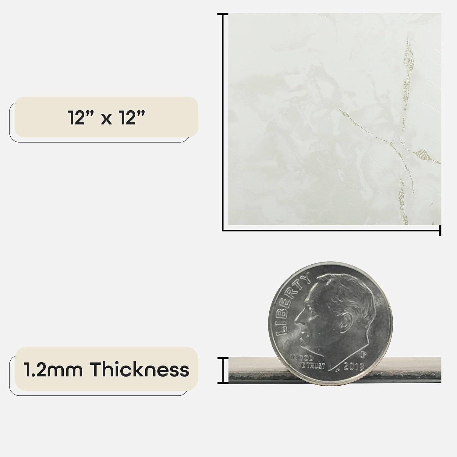 Achim Home Furnishings FTVMA40220 Nexus 12-Inch Vinyl Tile, Marble Classic White with Grey Veins, 20 Count (Pack of 1), White/Grey Vein Marble-2