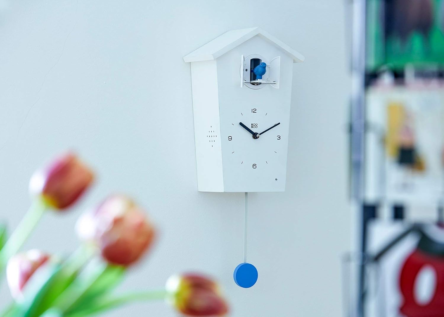 KOOKOO Birdhouse White, Modern Design Cuckoo Clock with 12 Natural Bird Voices or Cuckoo Call-2