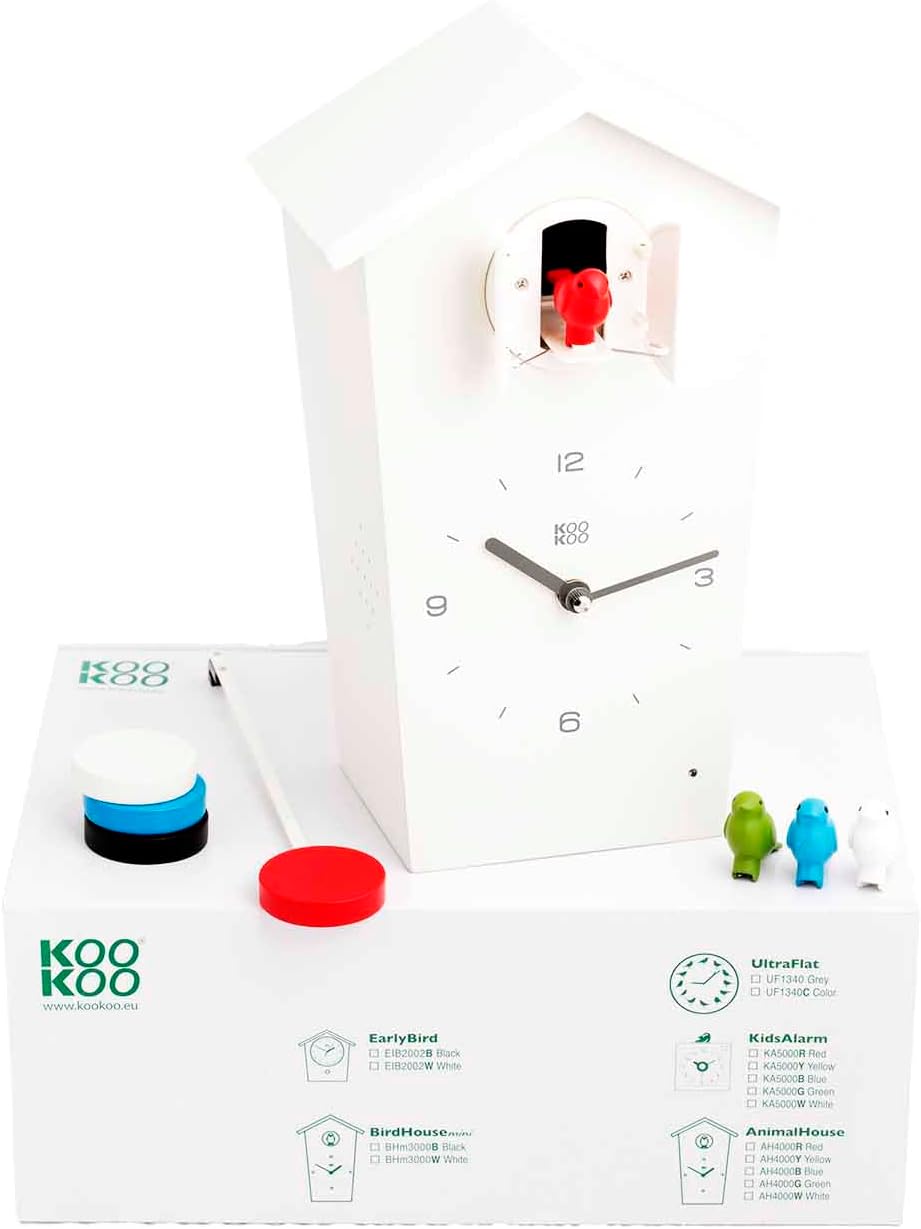 KOOKOO Birdhouse White, Modern Design Cuckoo Clock with 12 Natural Bird Voices or Cuckoo Call-6