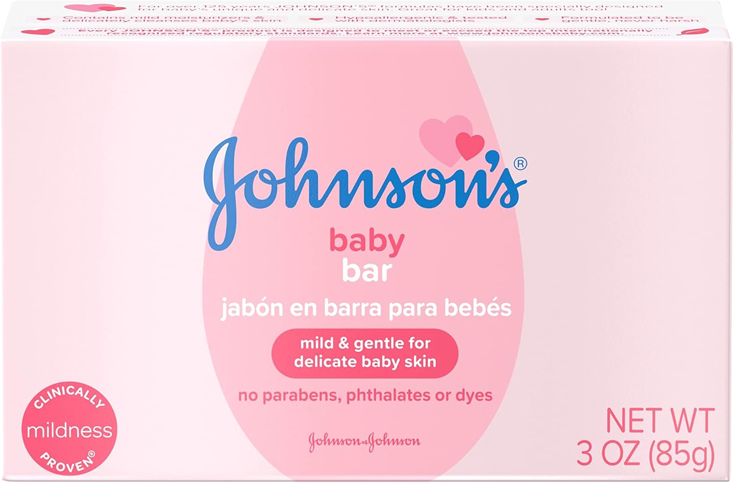 Johnson's Baby Body Soap Bar, Gentle for Baby Bath and Skin Care, Hypoallergenic and Dermatologist Tested, Paraben Free, Phthalate-Free, Dye-Free, 3 oz (Pack of 6)-0