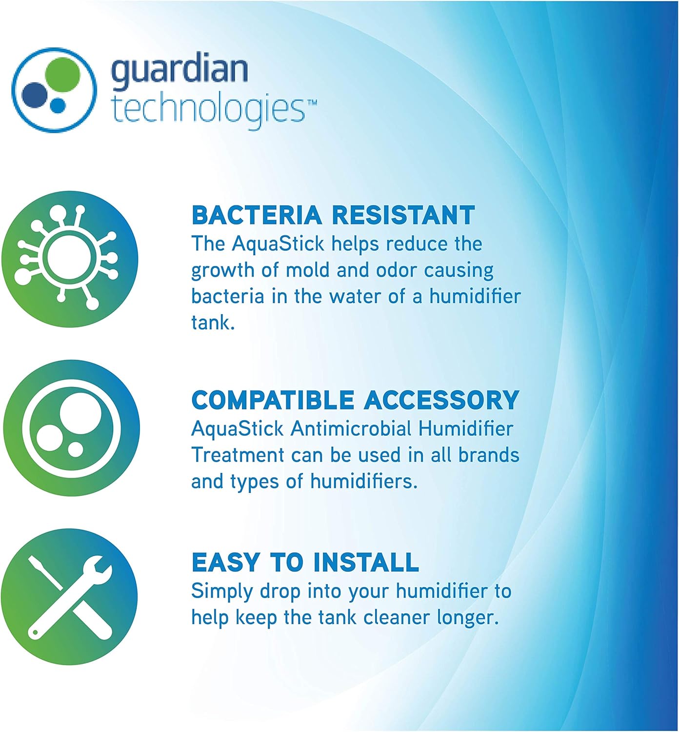 PureGuardian Aquastick, Universal, Genuine Guardian Technologies Antimicrobial Humidifier Treatment, Ultrasonic & Evaporative, Fits All Brands, Reduces Odors, 2 Count (One Pack of Two), GGHS15-2