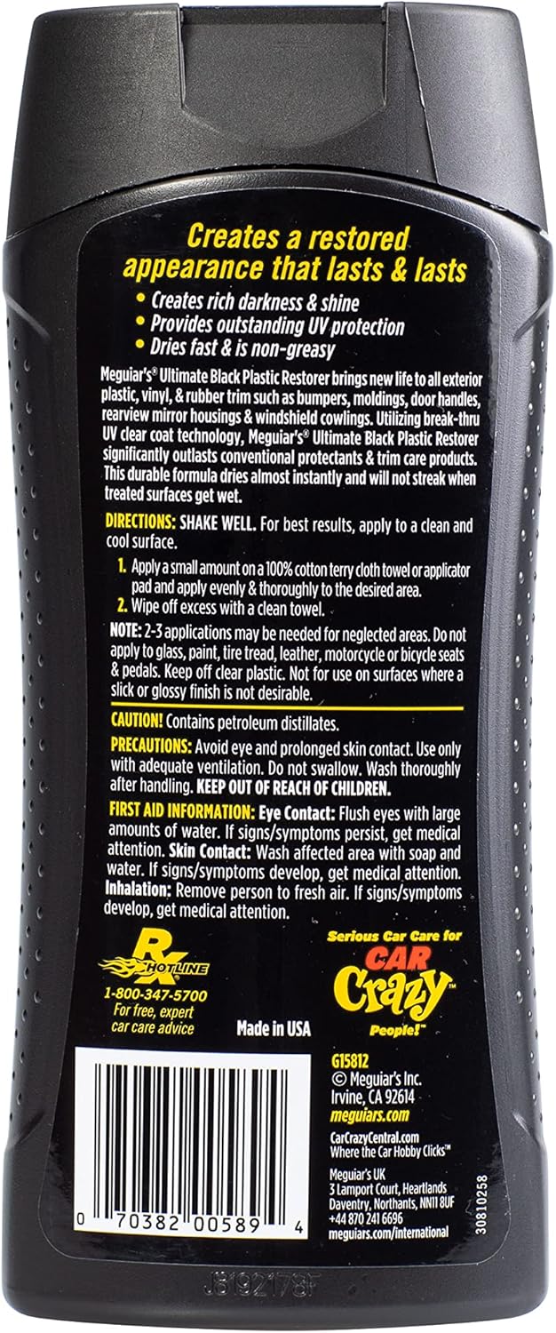 Meguiar's Ultimate Black Plastic Restorer - Restores Black Plastic & Faded Trim Pieces While Adding Durability & UV Protection - 12 Oz-7