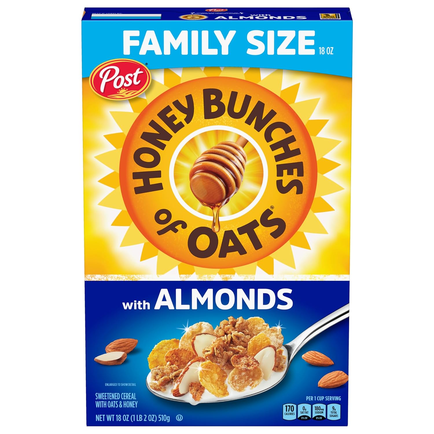 Honey Bunches of Oats with Almonds, Heart Healthy, Low Fat, made with Whole Grain Cereal, 18 Ounce Box-0