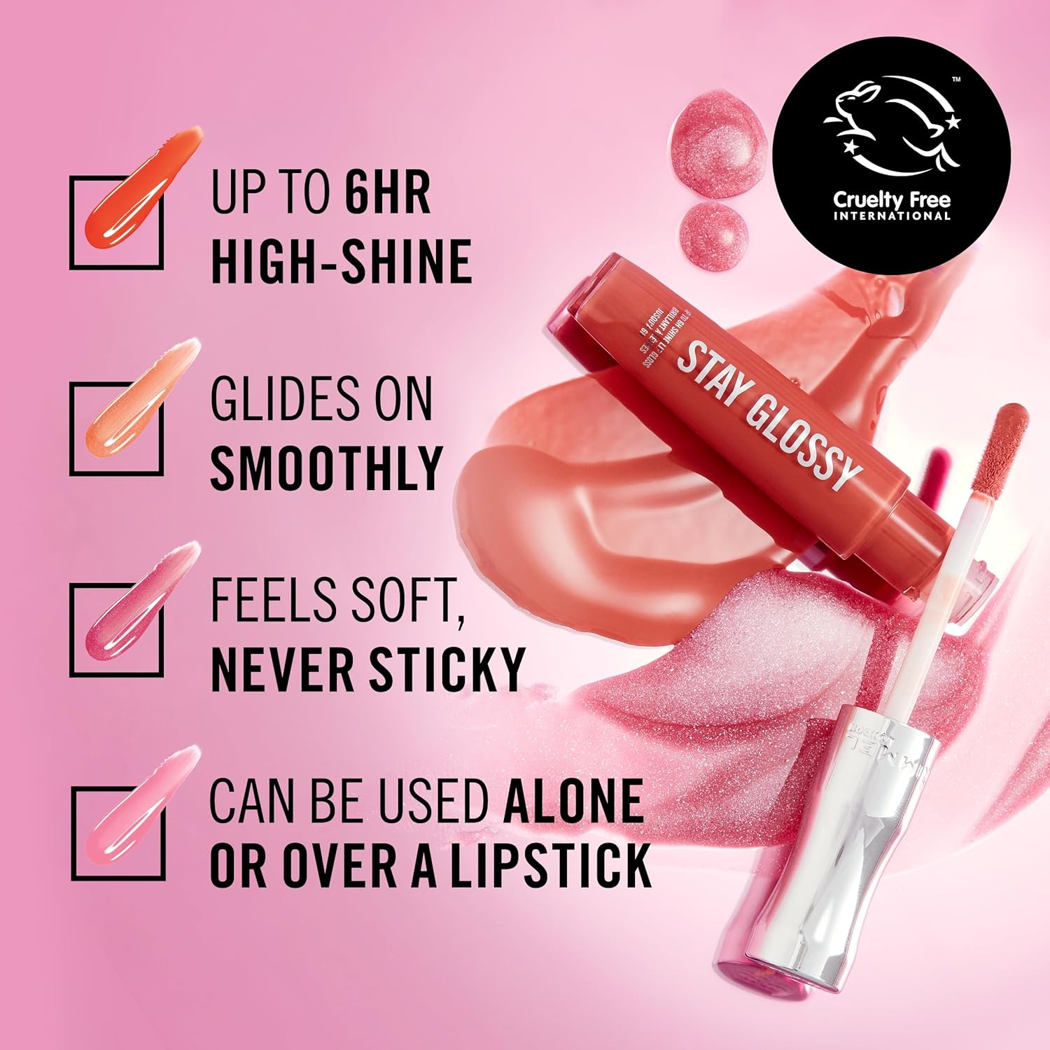 Rimmel Stay Glossy Lip Gloss - Non-Sticky and Lightweight Formula for Lip Color and Shine - 820 Seduce Me, .18oz-4