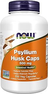 NOW Foods Supplements, Psyllium Husk Caps 500 mg, Non-GMO Project Verified, Natural Soluble Fiber, Intestinal Health*, 200 Veg Capsules