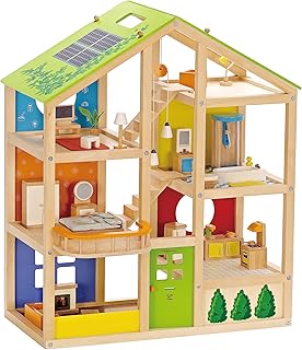 All Seasons Kids Wooden Dollhouse by Hape | Award Winning 3 Story Dolls House Toy with Furniture, Accessories, Movable Stairs and Reversible Season Theme L: 23.6, W: 11.8, H: 28.9 inch