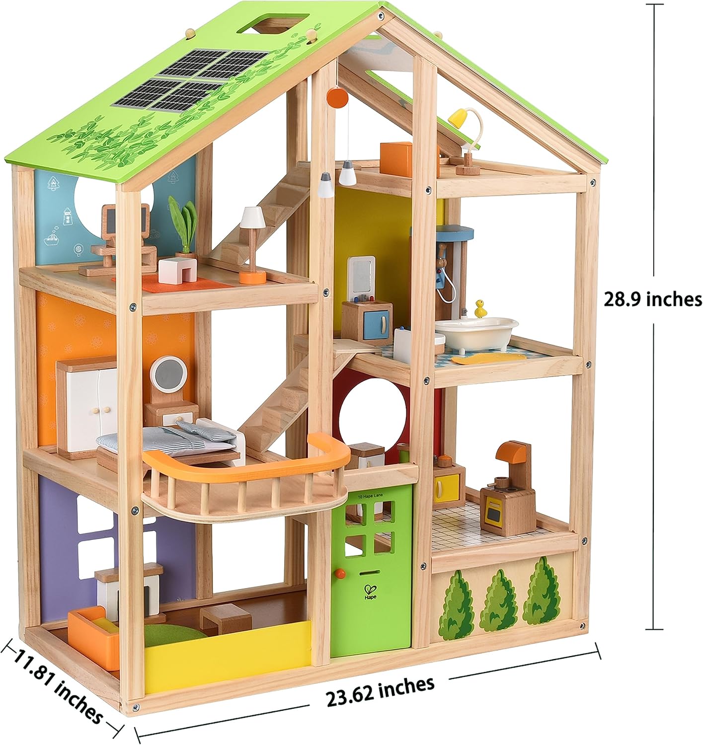 All Seasons Kids Wooden Dollhouse by Hape | Award Winning 3 Story Dolls House Toy with Furniture, Accessories, Movable Stairs and Reversible Season Theme L: 23.6, W: 11.8, H: 28.9 inch-4