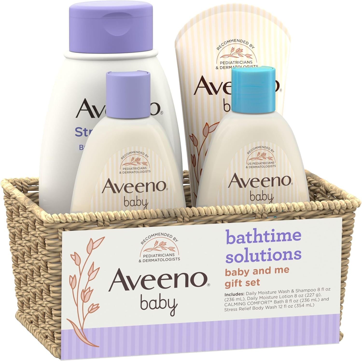 Aveeno Baby Bathtime Solutions Baby & Me Gift Set with Baby Wash & Shampoo, Calming Baby Bath, Baby Daily Moisturizing Lotion & Stress Relief Body Wash for Mom, Oatmeal, 4 Items-4