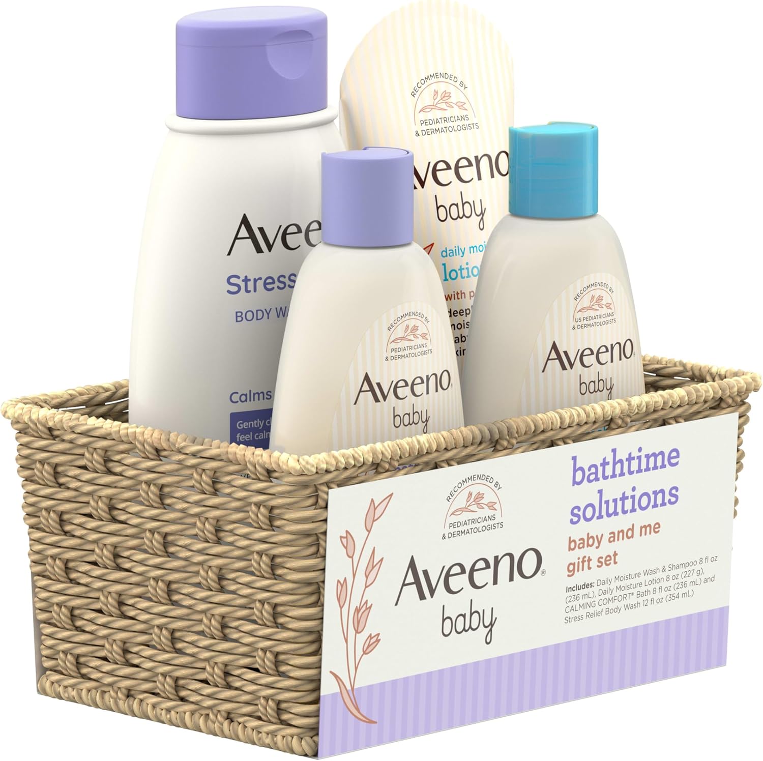 Aveeno Baby Bathtime Solutions Baby & Me Gift Set with Baby Wash & Shampoo, Calming Baby Bath, Baby Daily Moisturizing Lotion & Stress Relief Body Wash for Mom, Oatmeal, 4 Items-5