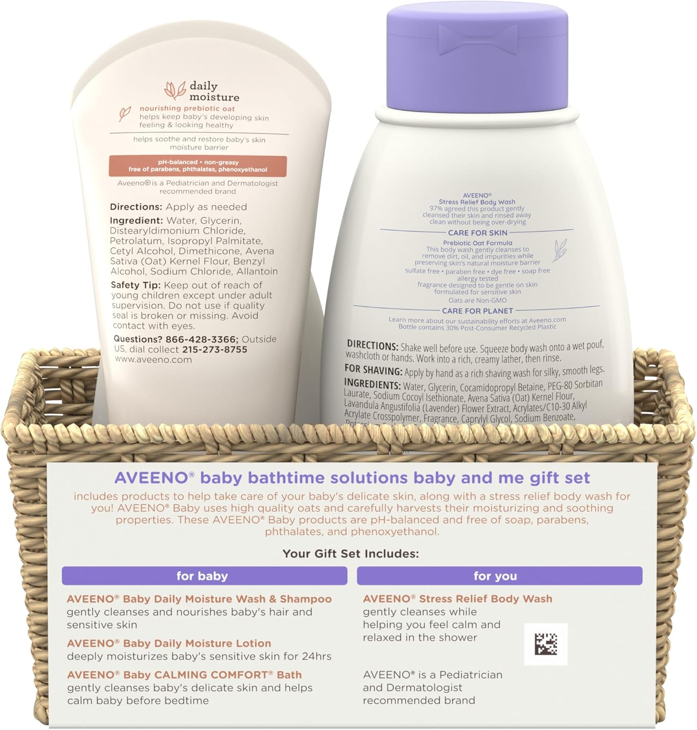 Aveeno Baby Bathtime Solutions Baby & Me Gift Set with Baby Wash & Shampoo, Calming Baby Bath, Baby Daily Moisturizing Lotion & Stress Relief Body Wash for Mom, Oatmeal, 4 Items-6