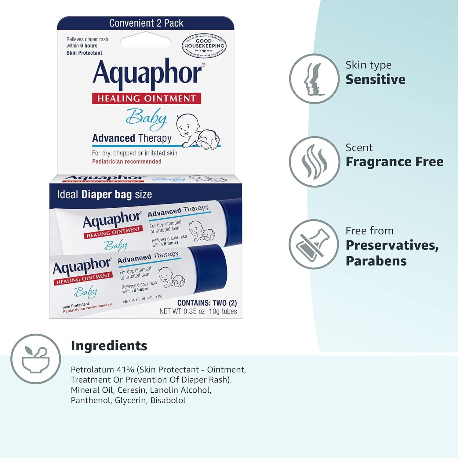 Aquaphor Baby Healing Ointment To-Go Pack - Advanced Therapy for Chapped Cheeks and Diaper Rash -2 Count(Pack of 1)-7