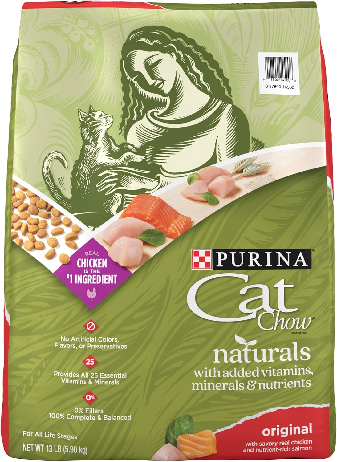 Purina Cat Chow Naturals With Added Vitamins, Minerals and Nutrients Dry Cat Food, Naturals Original - 13 lb. Bag-0