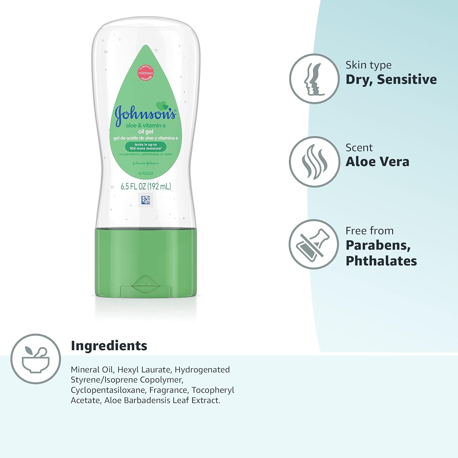 Johnson's Baby Oil Gel with Aloe Vera & Vitamin E, Hypoallergenic Baby Skin Care, 6.5 fl. oz-13