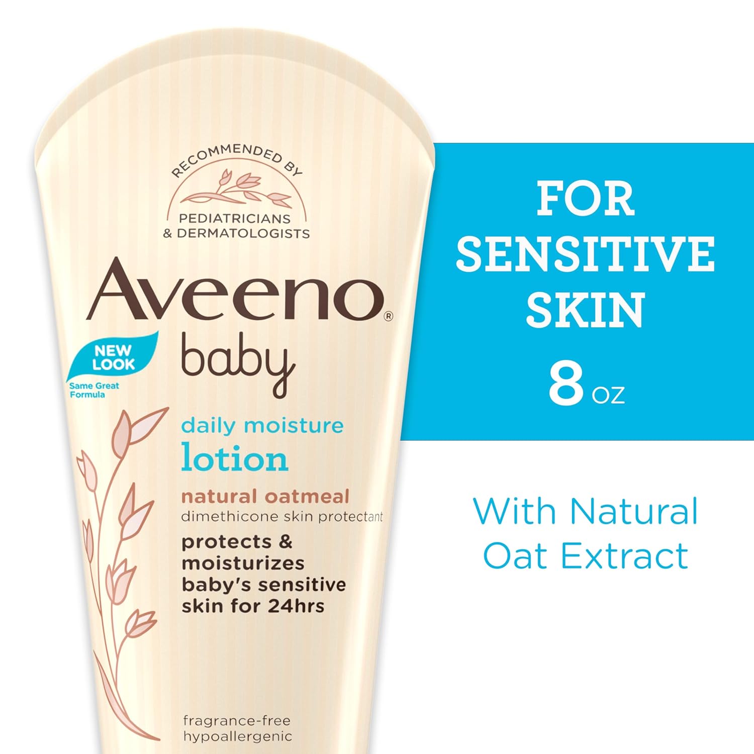 Aveeno Baby Daily Moisture Body Lotion for Sensitive Skin, Hypoallergenic Moisturizing Baby Lotion with Nourishing Oatmeal to Deeply Moisturize Baby's Skin, Fragrance-Free, 8 fl. oz-1