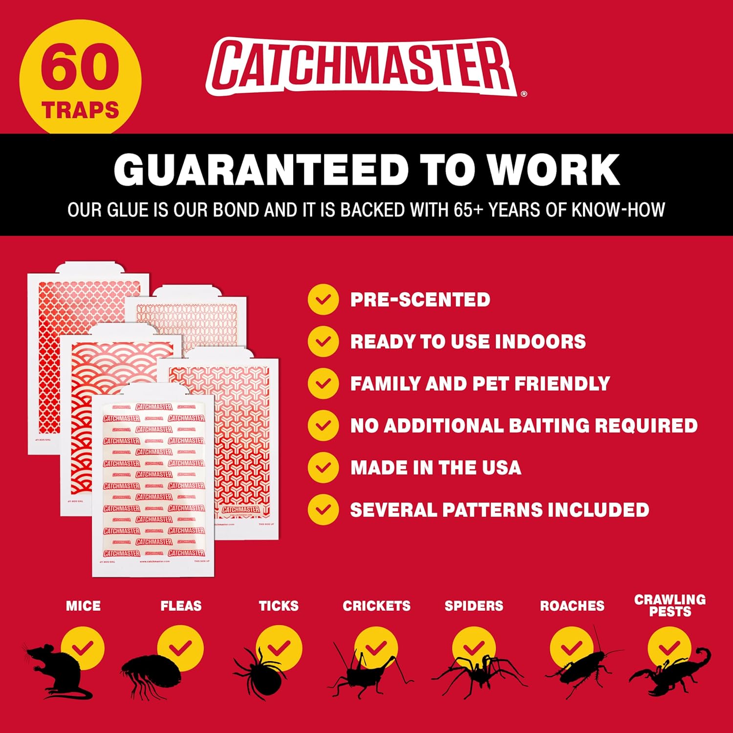 Catchmaster Pro Strength Mouse & Insect Glue Boards 60pk Traps Indoor for Home, Adhesive Bug Catcher, Rat & Rodent Sticky Trap, Non Toxic Bulk Pre-Baited Glue Traps, Pet Safe House Pest Control-2