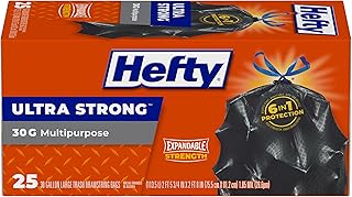 Hefty Ultra Strong Multipurpose Large Trash Bags, Black, Unscented, 30 Gallon, 25 Count (Pack of 1)