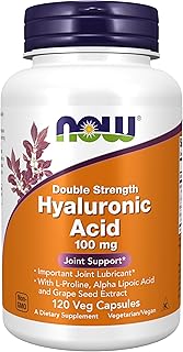 NOW Foods Supplements, Hyaluronic Acid 100 mg, Double Strength with L-Proline, Alpha Lipoic Acid and Grape Seed Extract, 120 Veg Capsules