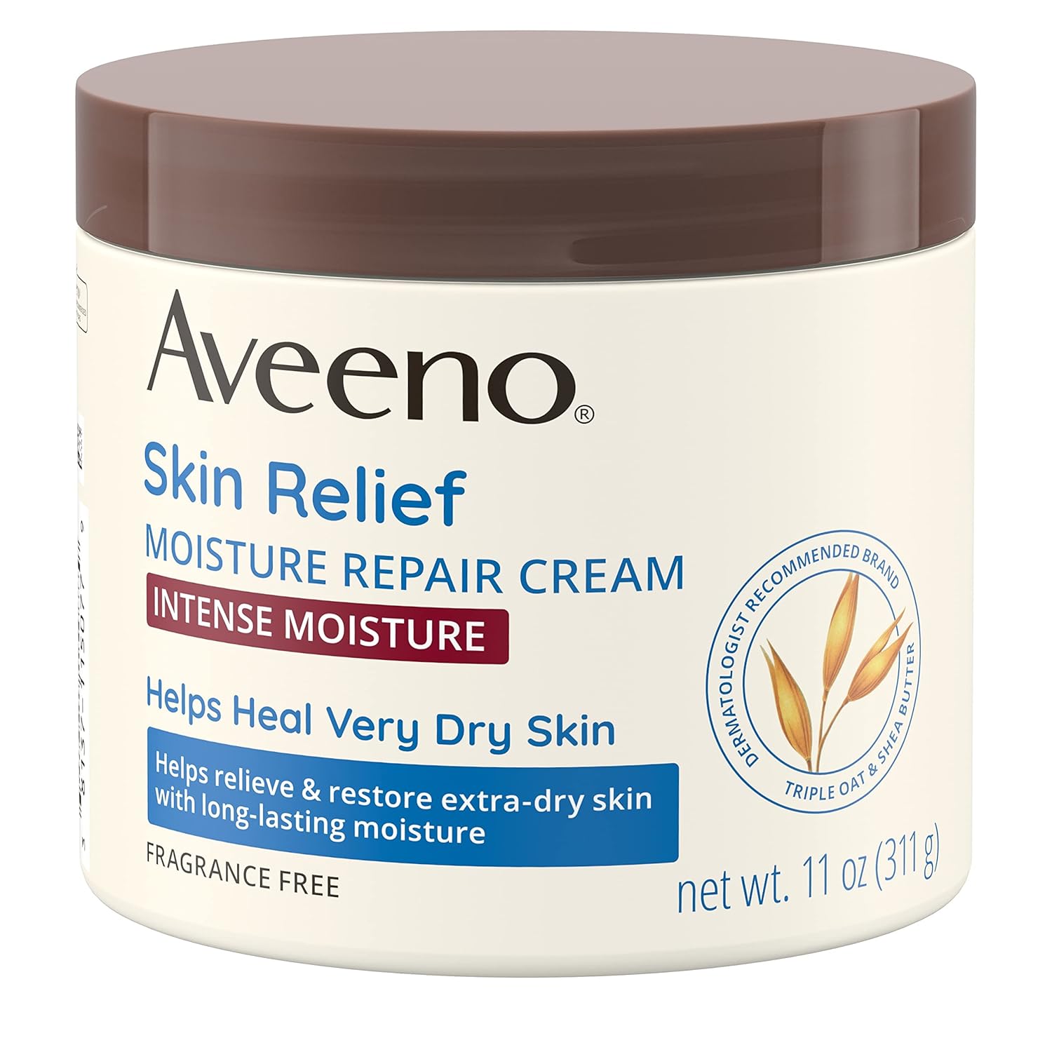 Aveeno Skin Relief Intense Moisture Repair Body Cream with Triple Oat & Shea Butter Formula, Helps Relieve & Restore Extra-Dry Skin with Long-Lasting Moisture, Fragrance-Free, 11 oz-0