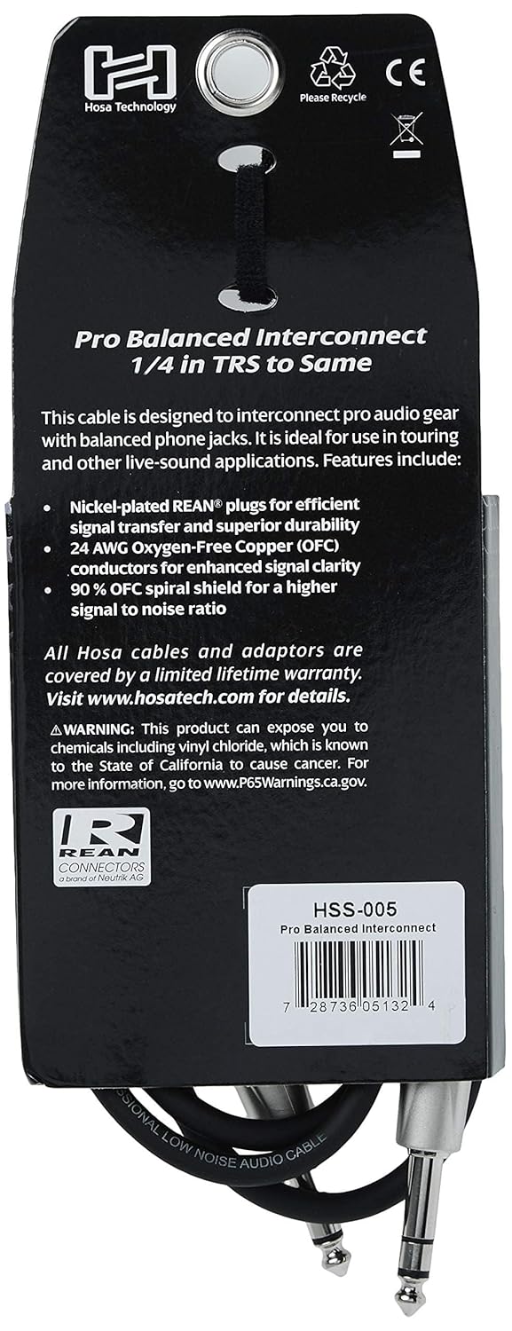 HOSA HSS-005 REAN 1/4" TRS to REAN 1/4" TRS Pro Balanced Interconnect, 5 Feet-3