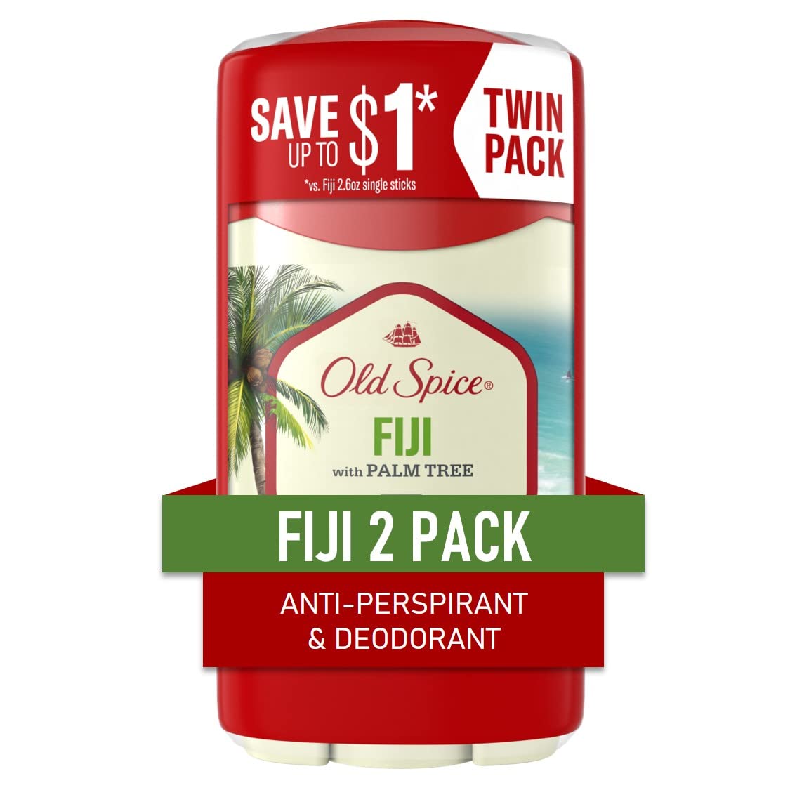 Old Spice Antiperspirant Deodorant for Men Fiji, 2.6 oz Twin Pack-0