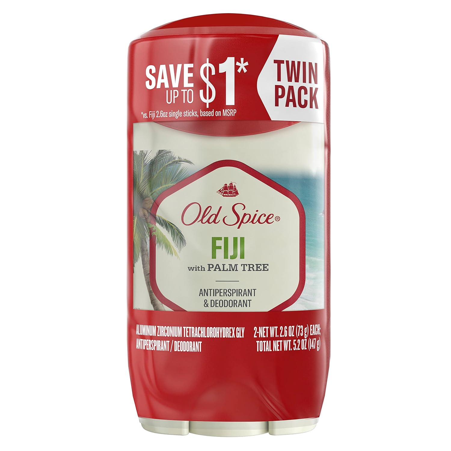 Old Spice Antiperspirant Deodorant for Men Fiji, 2.6 oz Twin Pack-1