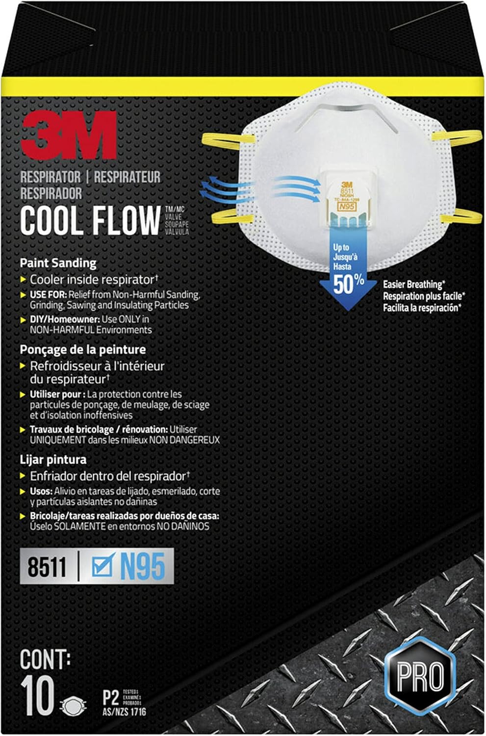 3M N95 Respirator 8511, 10 Pack, NIOSH-APPROVED N95, Features 3M COOL FLOW Exhalation Valve, Relief From Dusts & Certain Particles During Sanding, Pollen, Mold Spores, Dust Particles (8511DB1-A-PS)-0