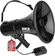 Pyle Megaphone Speaker PA Bullhorn with Built-in Siren 50 Watts & Adjustable Volume Ideal for Football, Baseball, Hockey, Cheerleading Fans & Coaches or for Safety Drills - PMP53IN, Black