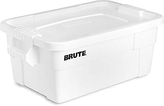 Rubbermaid Commercial Products BRUTE Tote Storage Container with Lid-included, 14-Gallon, White, Reusable Boxes for Moving/Storing in Garage/Basement/Attic/Jobsite/Truck/Camping