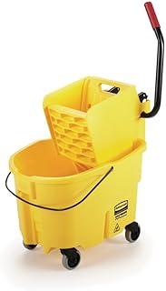 Rubbermaid Commercial Products WaveBrake 26 Qt. Side-Press Mop Bucket and Wringer Combo on Wheels, Yellow, for Professional/Industrial/Business Heavy-Duty Floor Cleaning/Mopping