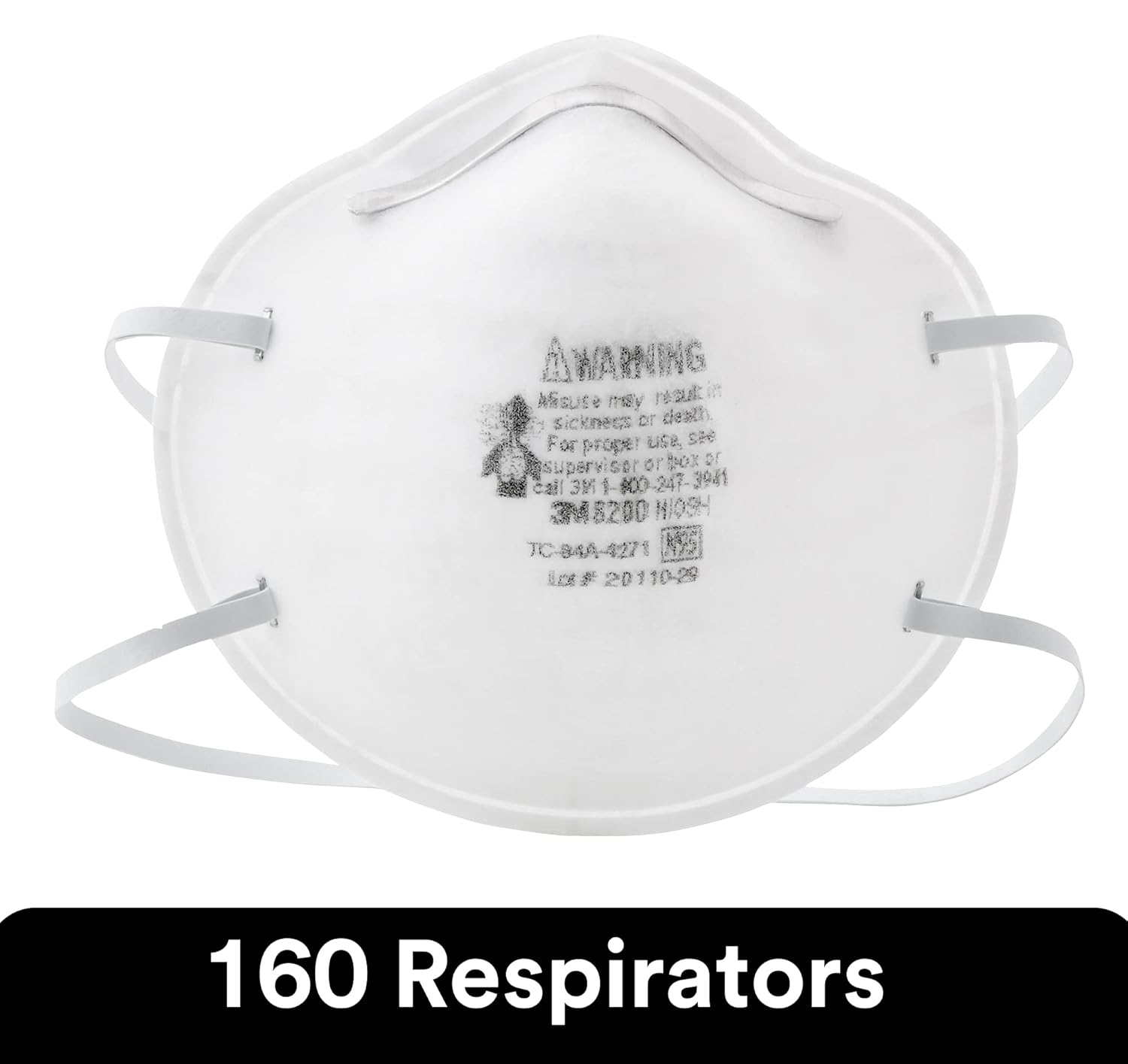 3M N95 Particulate Respirator 8200, 160/Case, NIOSH APPROVED, Disposable, Sweeping, Sanding, Grinding, Sawing, Bagging, Dust, 8 Packs of 20 Respirators-1