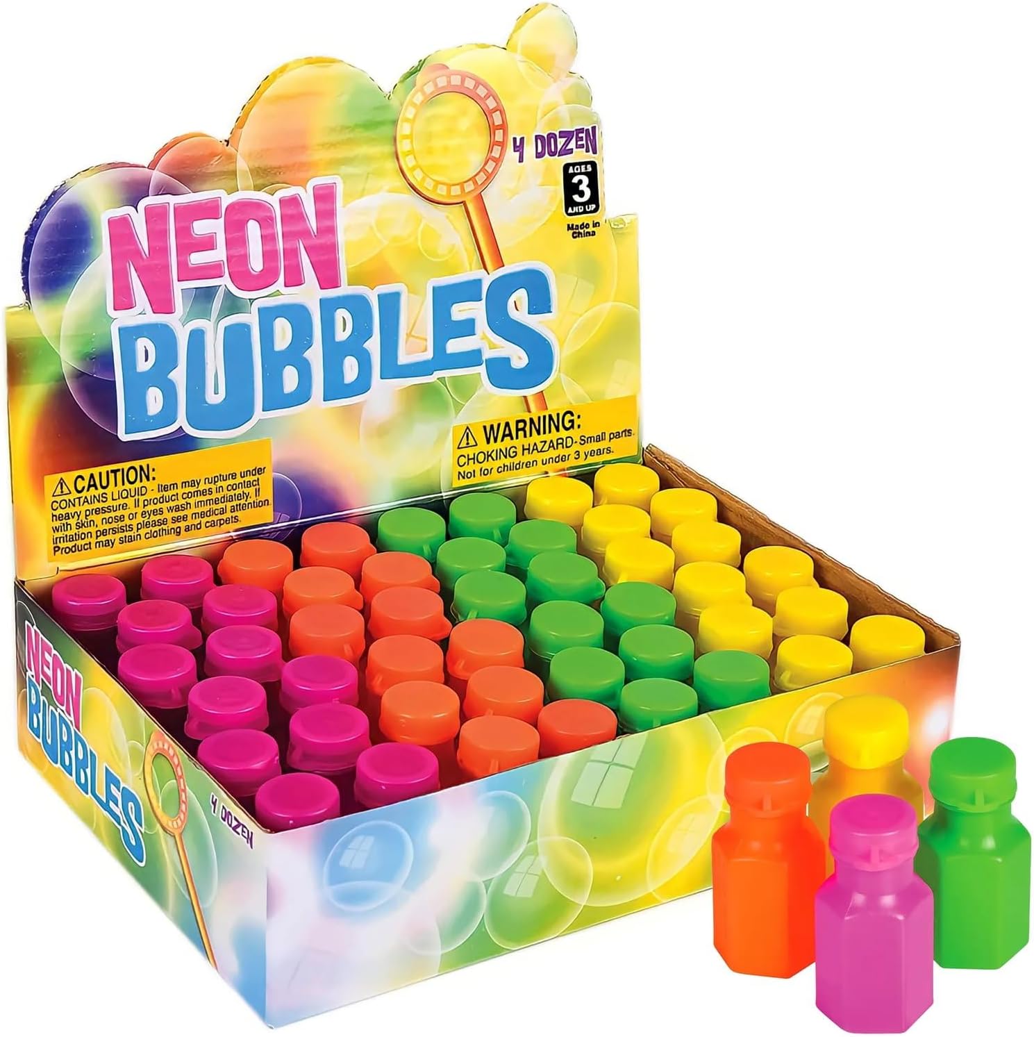 Rhode Island Novelty 1.75 Inch Neon Bubble Bottles, Pack of 48-0