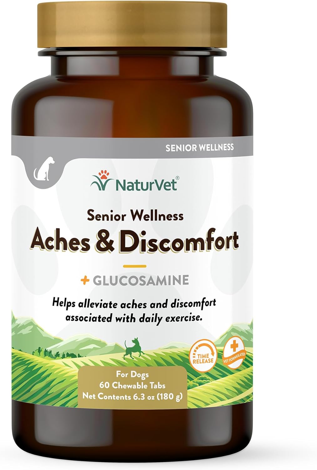 NaturVet – Senior Wellness Aches & Discomfort for Dogs Plus Glucosamine – 60 Chewable Tablets | Supports Joint Health & Function | Relieves Aches & Discomfort-0