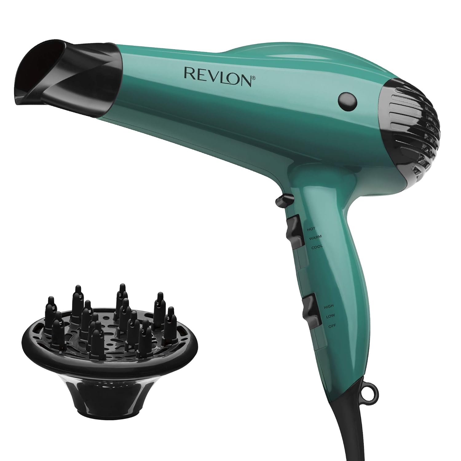 REVLON Volume Booster Hair Dryer with Diffuser | Voluminous Lift and Body | 1875W Blow Dryer with Ionic Technology for Salon Styled Finish with Less Frizz (Green)-0