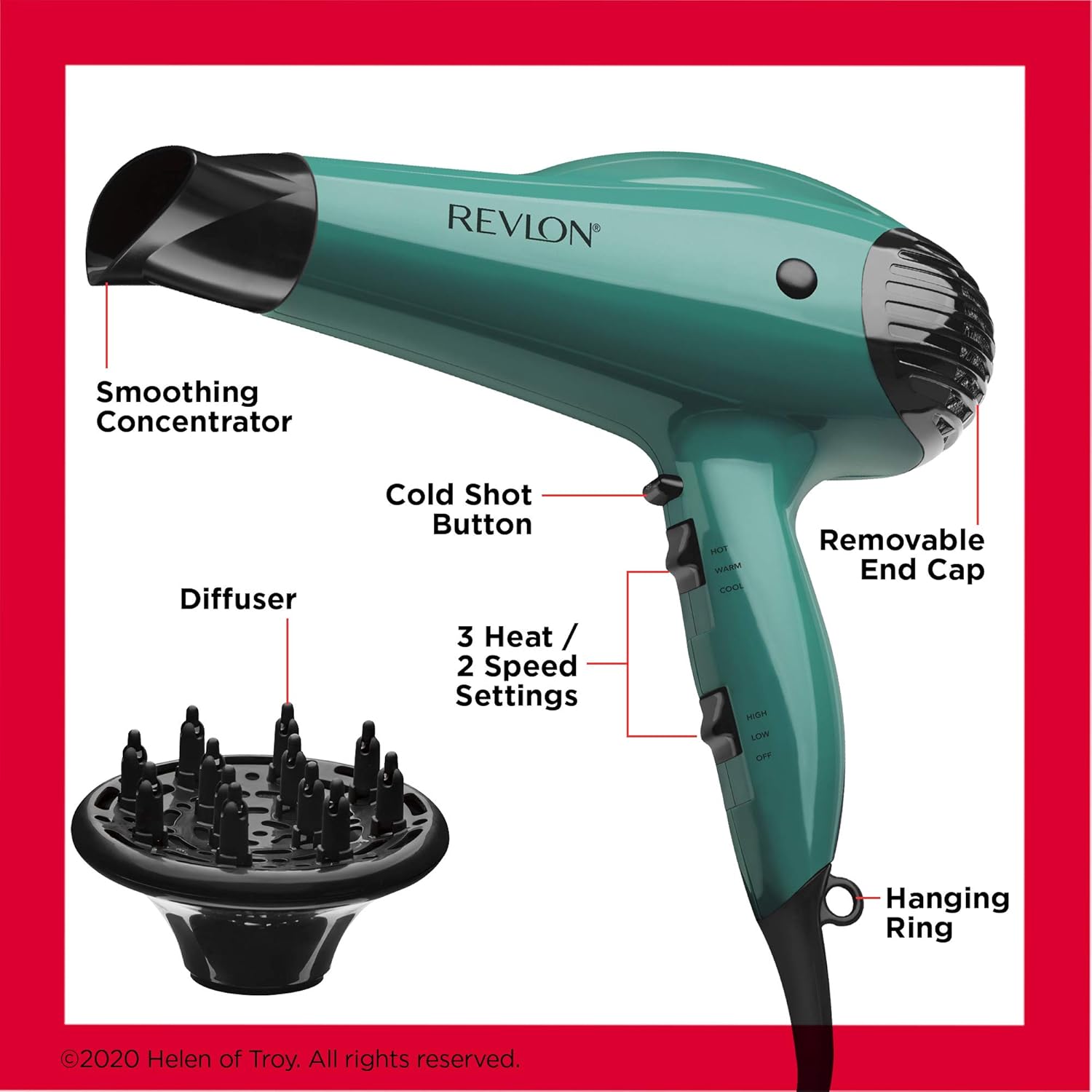 REVLON Volume Booster Hair Dryer with Diffuser | Voluminous Lift and Body | 1875W Blow Dryer with Ionic Technology for Salon Styled Finish with Less Frizz (Green)-5