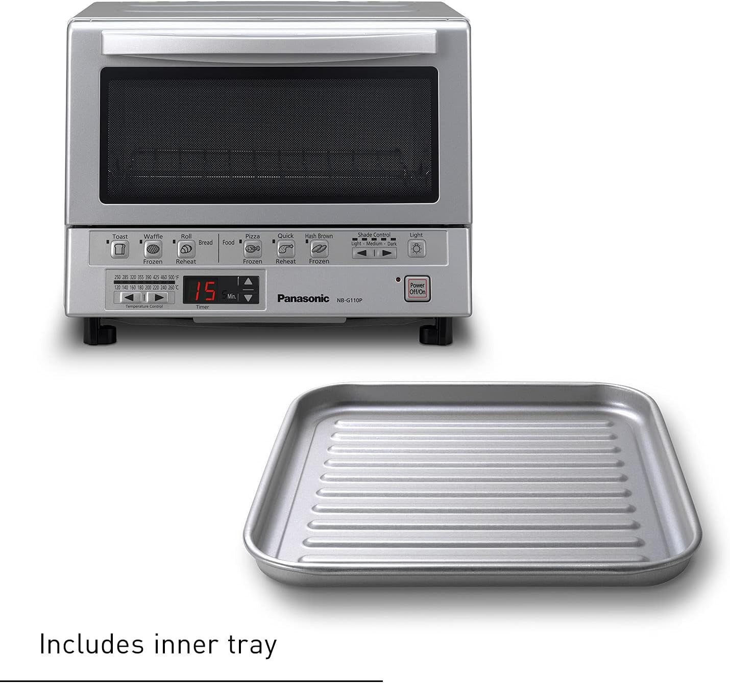 Panasonic Toaster Oven FlashXpress with Double Infrared Heating and Removable 9 Inner Baking Tray, 1300W, 12 x 13 x 10.25 inches, Silver-5