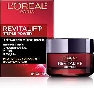 L'Oreal Paris Revitalift Triple Power Anti-Aging Face Moisturizer, Pro Retinol, Hyaluronic Acid & Vitamin C to Reduce Wrinkles, Firm & Brighten Skin, 1.7 Oz