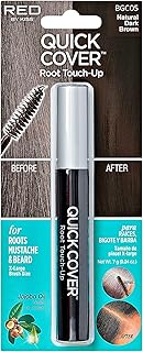 RED by Kiss Quick Cover Root Touch Up Rescue, Mascara Natural Water-Resistant Temporary Gray Concealer Cover Up Brush for Hair Mustache & Beard (Natural Dark Brown)