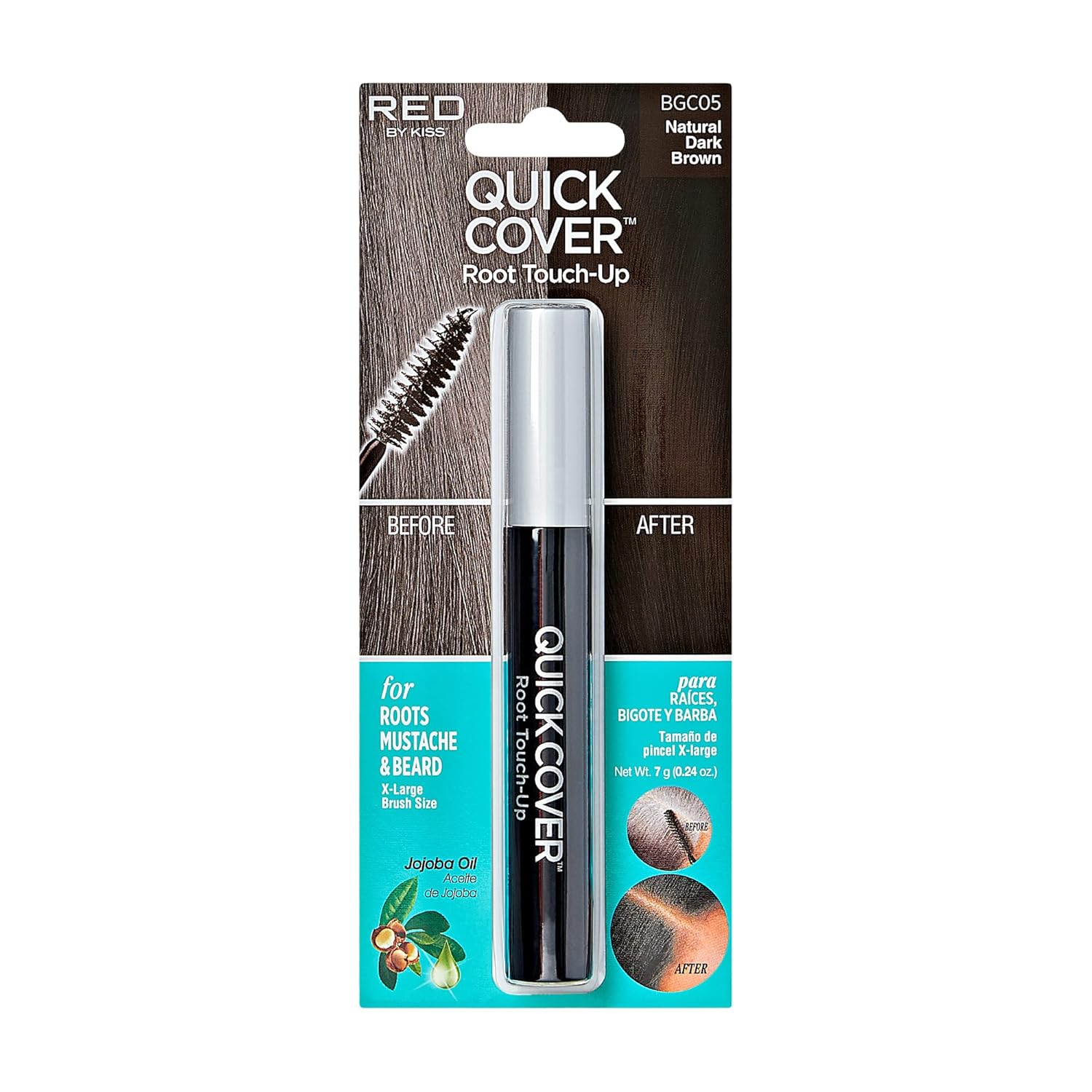 RED by Kiss Quick Cover Root Touch Up Rescue, Mascara Natural Water-Resistant Temporary Gray Concealer Cover Up Brush for Hair Mustache & Beard (Natural Dark Brown)-0