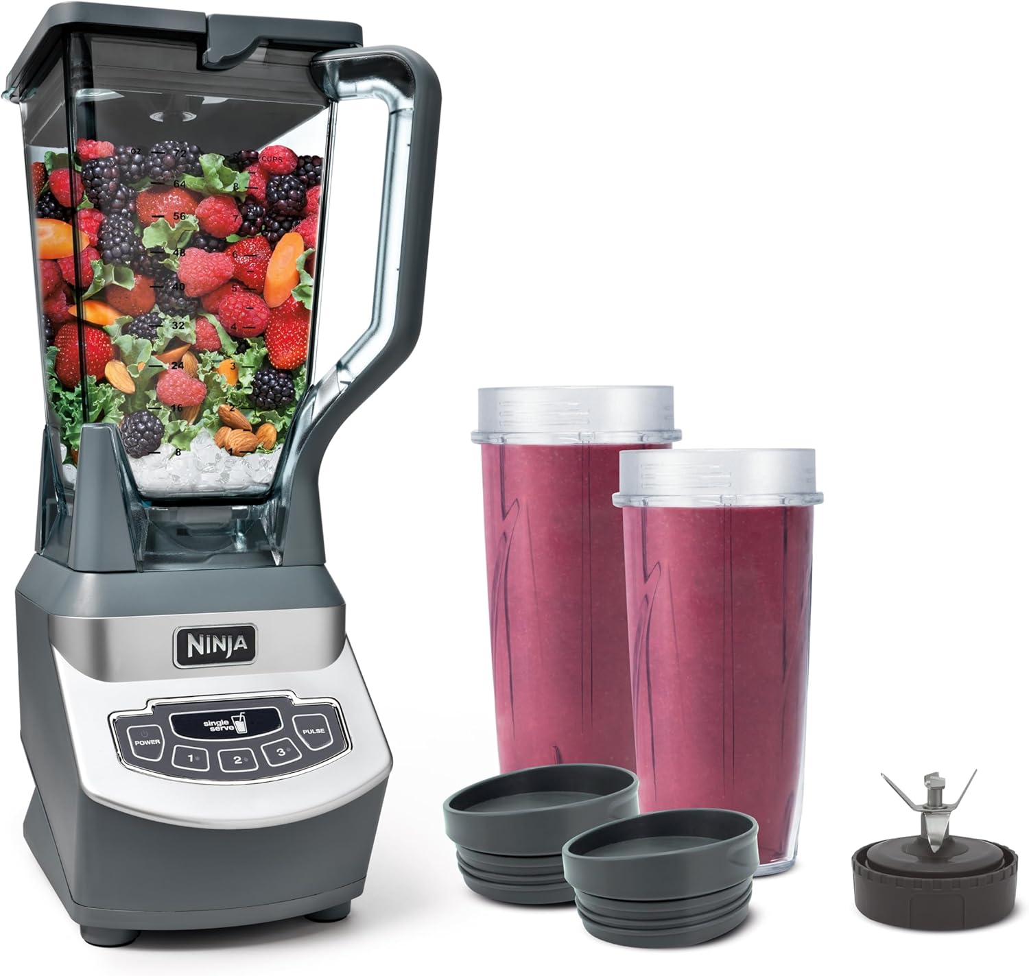 Ninja BL660 Professional Compact Smoothie & Food Processing Blender, 1100-Watts, 3 Functions -for Frozen Drinks, Smoothies, Sauces, & More, 72-oz.* Pitcher, (2) 16-oz. To-Go Cups & Spout Lids, Gray-0