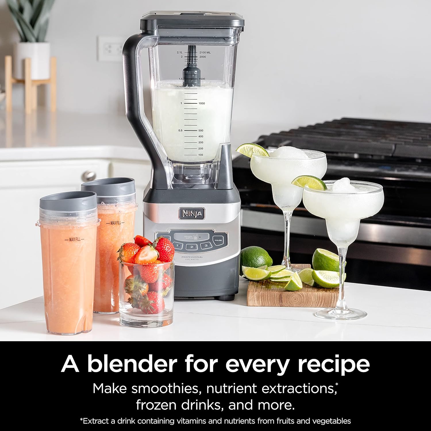 Ninja BL660 Professional Compact Smoothie & Food Processing Blender, 1100-Watts, 3 Functions -for Frozen Drinks, Smoothies, Sauces, & More, 72-oz.* Pitcher, (2) 16-oz. To-Go Cups & Spout Lids, Gray-5