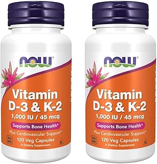 NOW Foods Vitamin D-3 & K-2, 120 Vegetable Capsule (2 Pack)