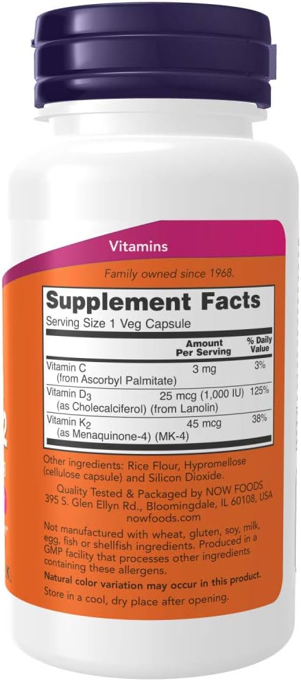 NOW Foods Vitamin D-3 & K-2, 120 Vegetable Capsule (2 Pack)-1