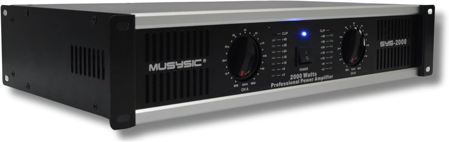 MUSYSIC 2 Channel Power Amplifier Distortion Free and Clear Sound - Professional 2U Chassis Rack Mount Amplifiers for DJs/Experts/Events w/ATR Technology/XLR and 1/4 Inch Inputs - 2000Watts-0