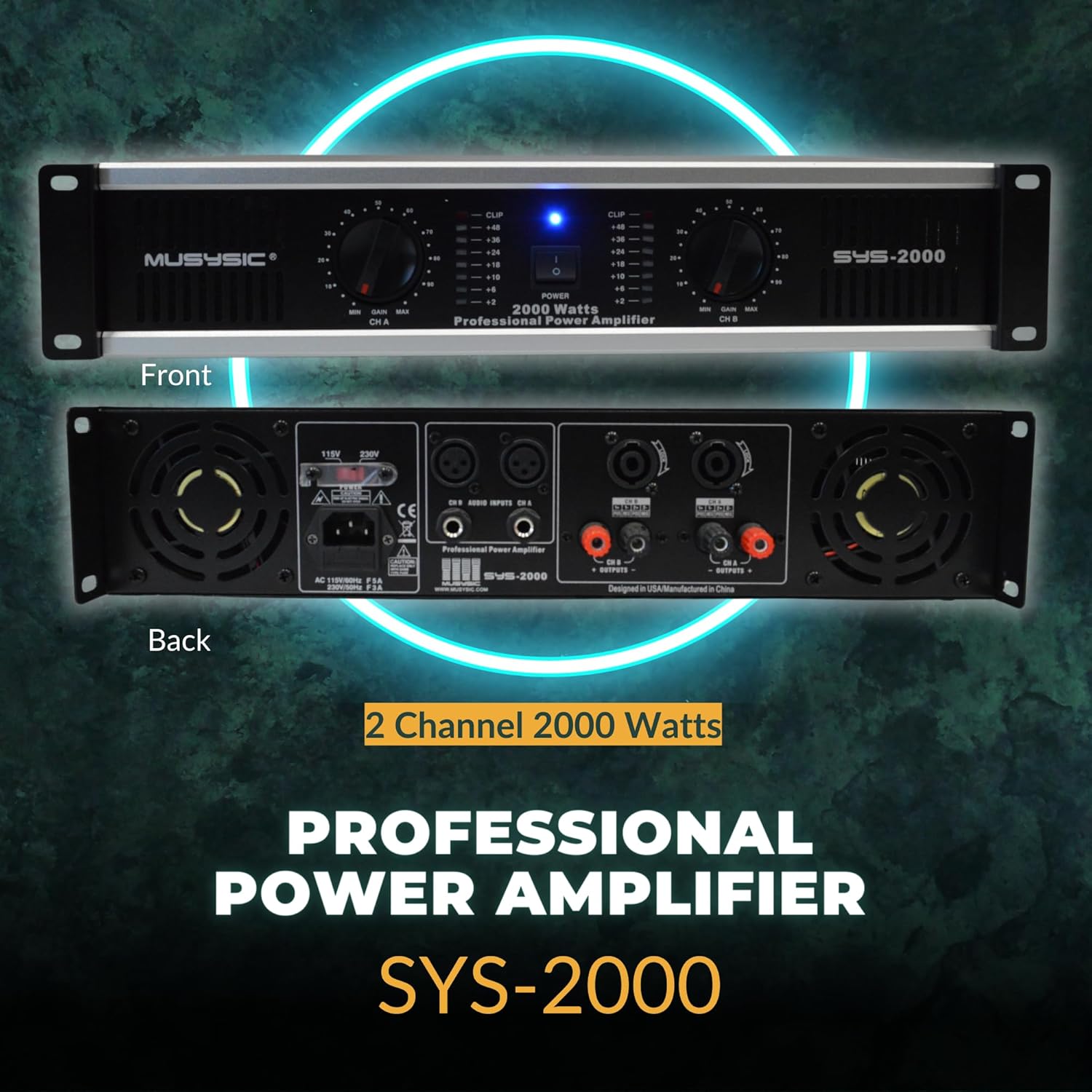 MUSYSIC 2 Channel Power Amplifier Distortion Free and Clear Sound - Professional 2U Chassis Rack Mount Amplifiers for DJs/Experts/Events w/ATR Technology/XLR and 1/4 Inch Inputs - 2000Watts-2