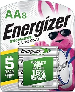 Energizer Rechargeable AA Batteries, 2,000 mAh NiMH, Pre-charged, Chargeable for 1,000 Cycles, 8 Count (Recharge Universal)