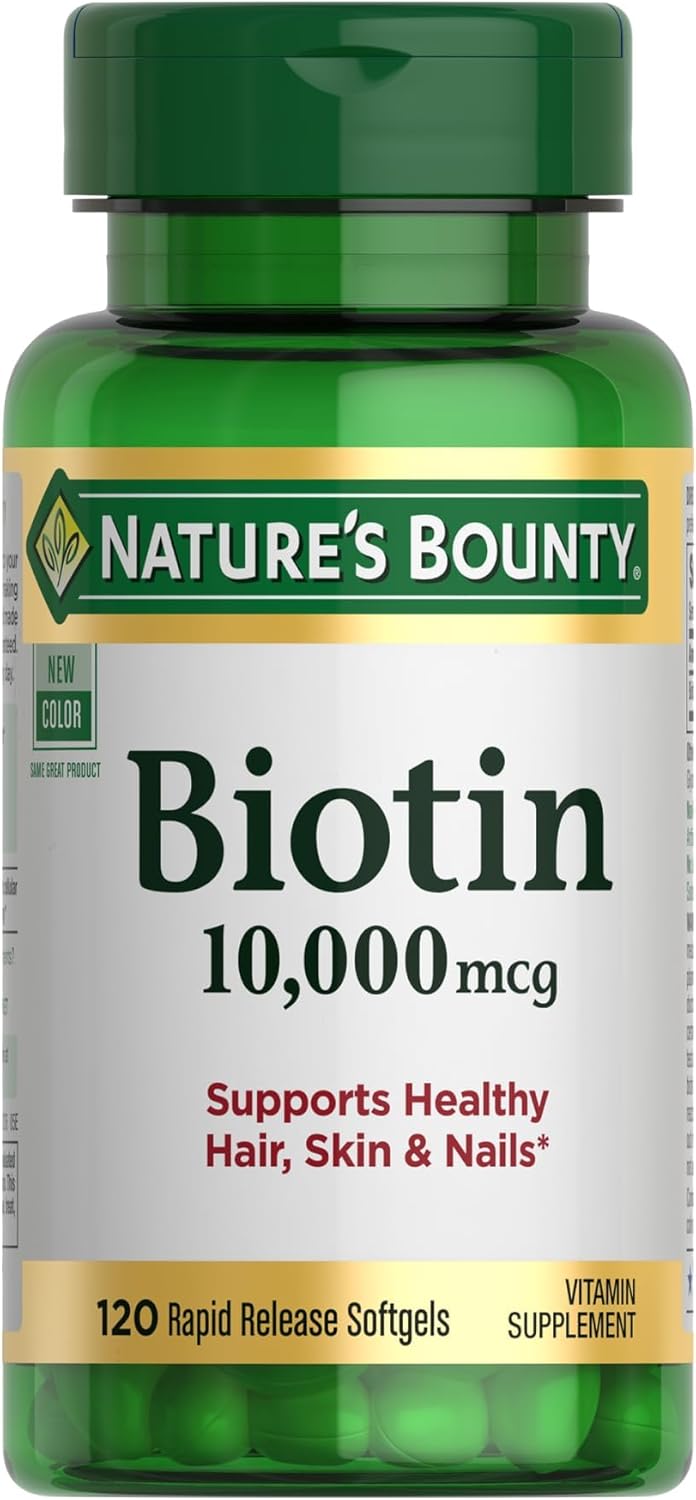 Nature's Bounty Biotin, Supports Healthy Hair, Skin and Nails, 10,000 mcg, Rapid Release Softgels, 120 Ct-0