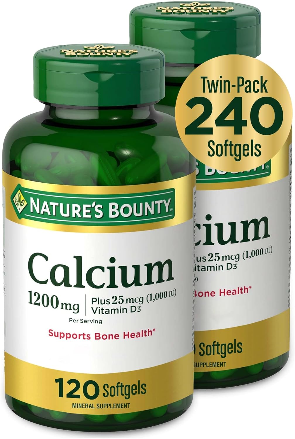 Nature's Bounty Calcium Plus 1000 IU Vitamin D3, Immune Support & Bone Health, Softgels, 120 Ct (2-Pack)-0