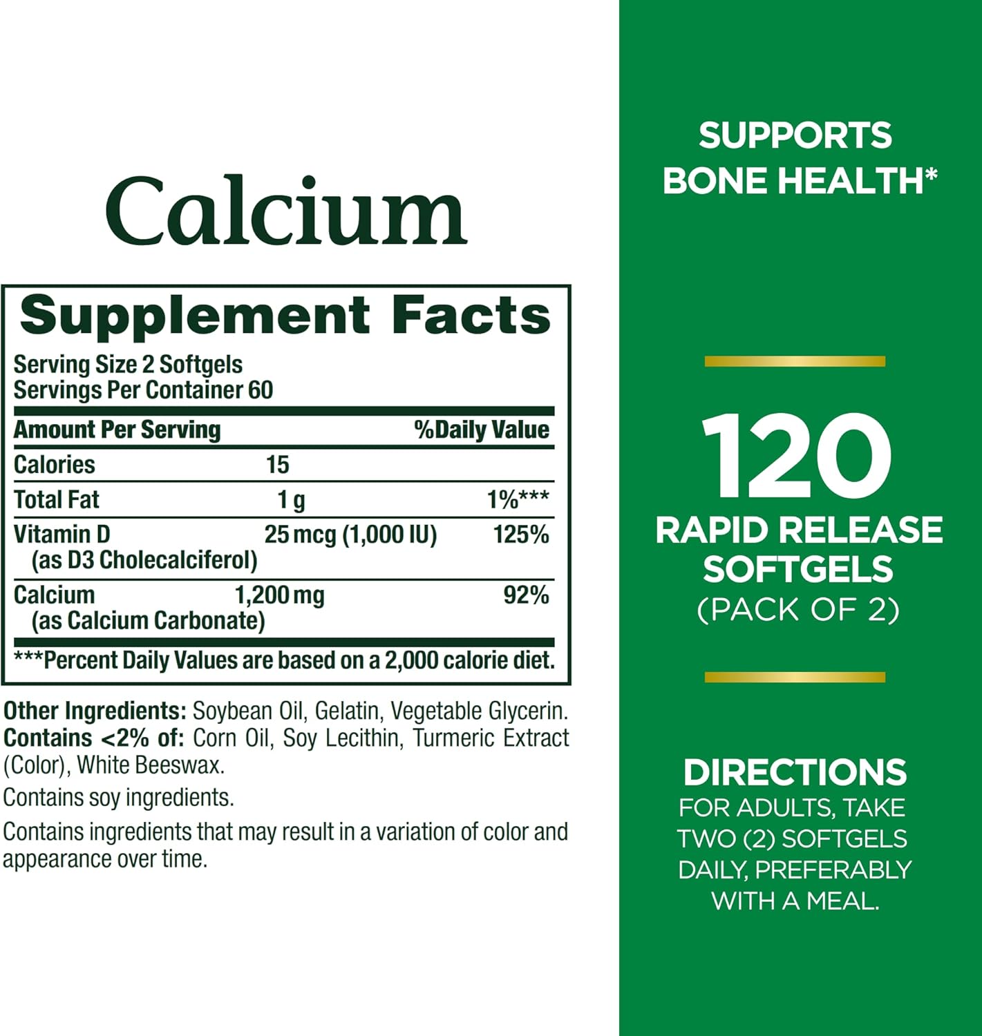 Nature's Bounty Calcium Plus 1000 IU Vitamin D3, Immune Support & Bone Health, Softgels, 120 Ct (2-Pack)-1