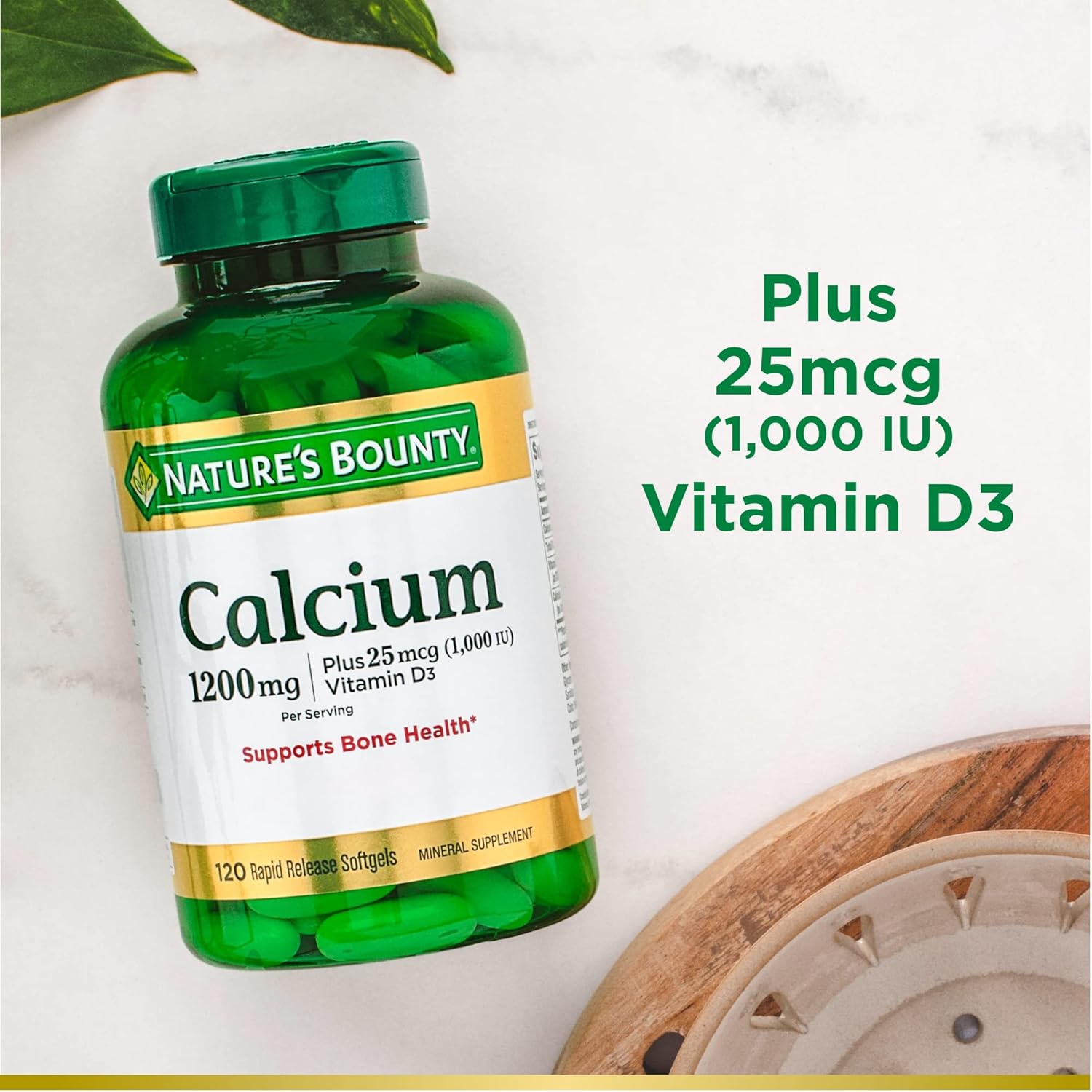 Nature's Bounty Calcium Plus 1000 IU Vitamin D3, Immune Support & Bone Health, Softgels, 120 Ct (2-Pack)-3