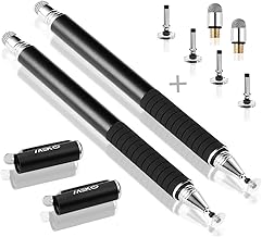 MEKO Universal Stylus,[2 in 1 Precision Series] Disc Stylus Touch Screen Pens for All Capacitive Touch Screens Cell Phones, Tablets, Laptops Bundle with 6 Replacement Tips - (2 Pcs, Black/Black)